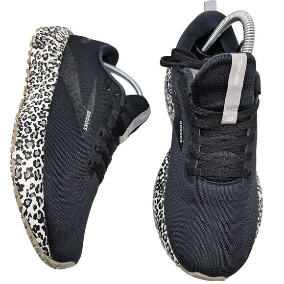 Brooks Revel 6 Leopard Cheetah Print Womens 8.5 Medium B Black Running Shoes - Picture 1 of 8